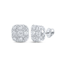  10k White Gold Womens Round Diamond Square Earrings 1 Cttw
