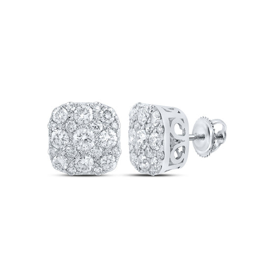 10k White Gold Womens Round Diamond Square Earrings 1 Cttw