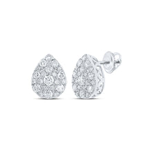  10k White Gold Womens Round Diamond Drop Cluster Earrings 1 Cttw