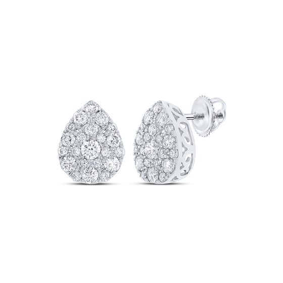 10k White Gold Womens Round Diamond Drop Cluster Earrings 1 Cttw