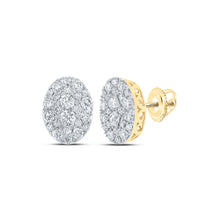  10k Yellow Gold Womens Round Diamond Oval Cluster Earrings 1-1/5 Cttw
