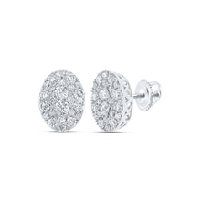 10k White Gold Womens Round Diamond Oval Cluster Earrings 1-1/5 Cttw