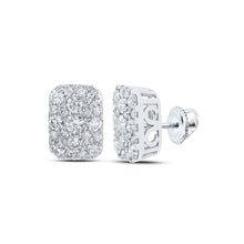  10k White Gold Womens Round Diamond Rectangle Cluster Earrings 1 Cttw