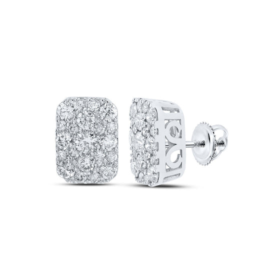 10k White Gold Womens Round Diamond Rectangle Cluster Earrings 1 Cttw