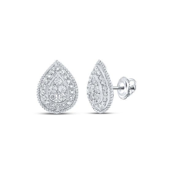 10k White Gold Womens Round Diamond Drop Cluster Earrings 1/2 Cttw