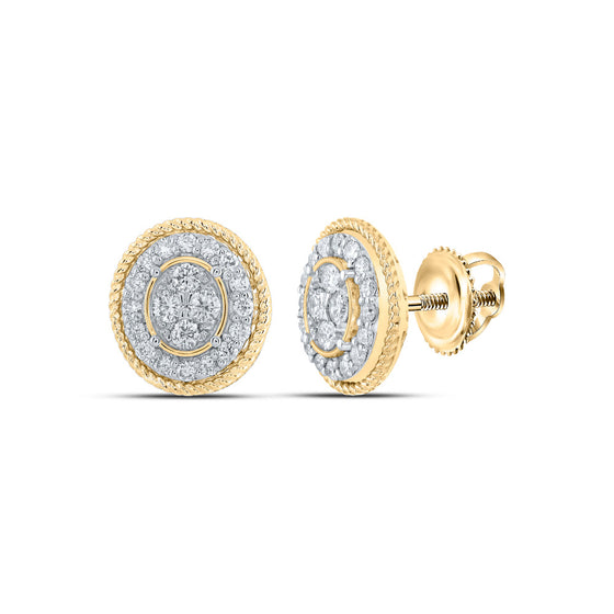10k Yellow Gold Womens Round Diamond Oval Cluster Earrings 1/2 Cttw