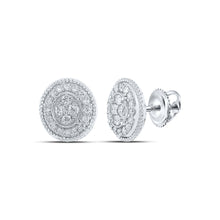  10k White Gold Womens Round Diamond Oval Cluster Earrings 1/2 Cttw
