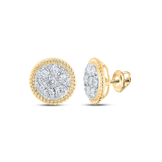 10k Yellow Gold Womens Round Diamond Cluster Earrings 1 Cttw