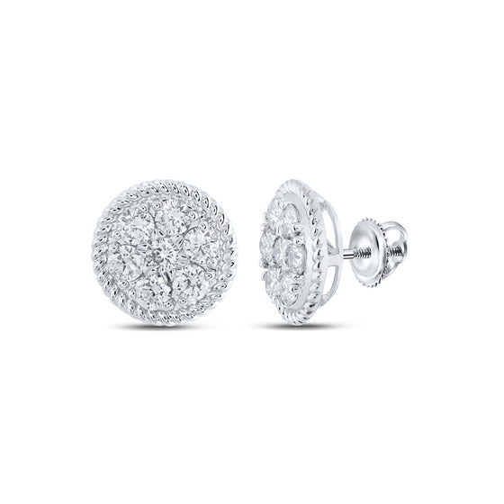 10k White Gold Womens Round Diamond Cluster Earrings 1 Cttw