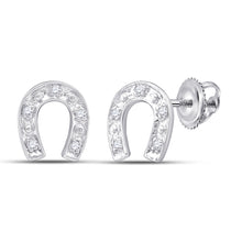  10k White Gold Womens Round Diamond Horseshoe Earrings 1/20 Cttw