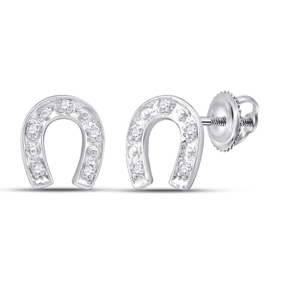 10k White Gold Womens Round Diamond Horseshoe Earrings 1/20 Cttw