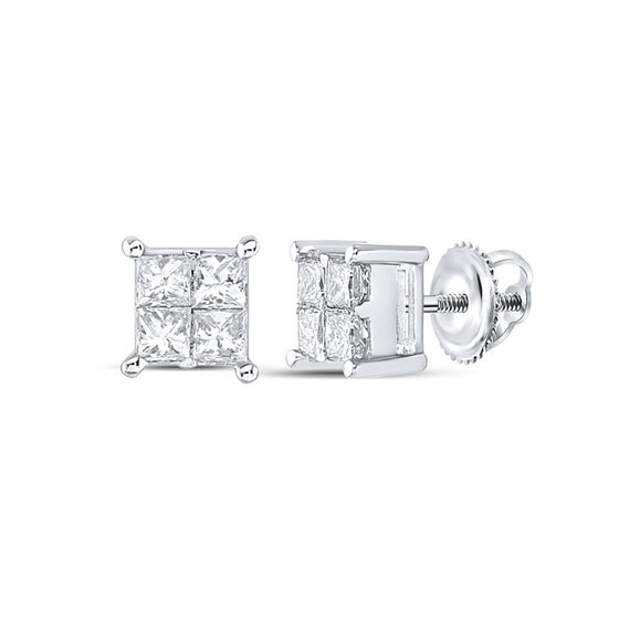 14k White Gold Womens Princess Diamond Square Earrings 1/2 Cttw