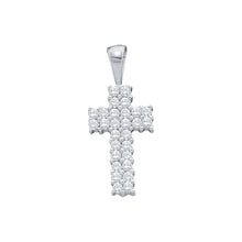  14k White Gold Womens Round Diamond Simple Cross Religious Pendant 1/4 Cttw