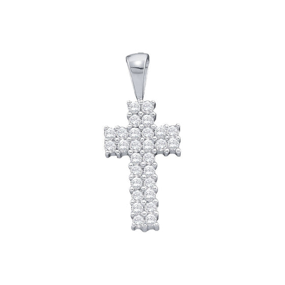 14k White Gold Womens Round Diamond Simple Cross Religious Pendant 1/4 Cttw