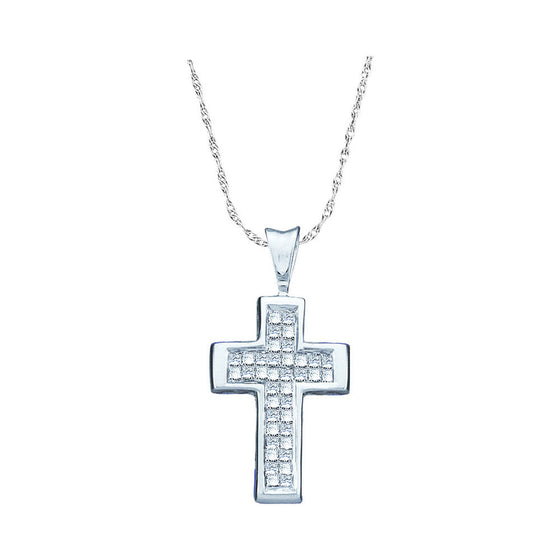 14k White Gold Womens Princess Diamond Cross Pendant 1/4 Cttw