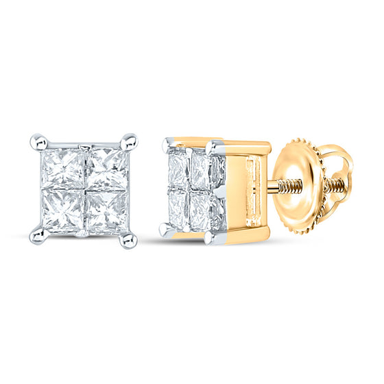 14k Yellow Gold Womens Princess Diamond Square Earrings 1/2 Cttw