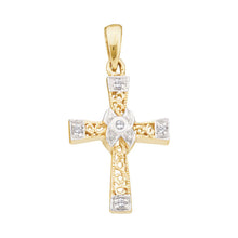  10k Yellow Gold Womens Round Diamond Bounded Cross Pendant 1/20 Cttw