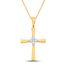 14k Yellow Gold Womens Round Diamond Cross Pendant 1/20 Cttw
