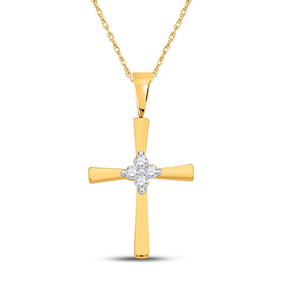14k Yellow Gold Womens Round Diamond Cross Pendant 1/20 Cttw