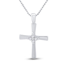  14k White Gold Womens Round Diamond Cross Pendant 1/20 Cttw