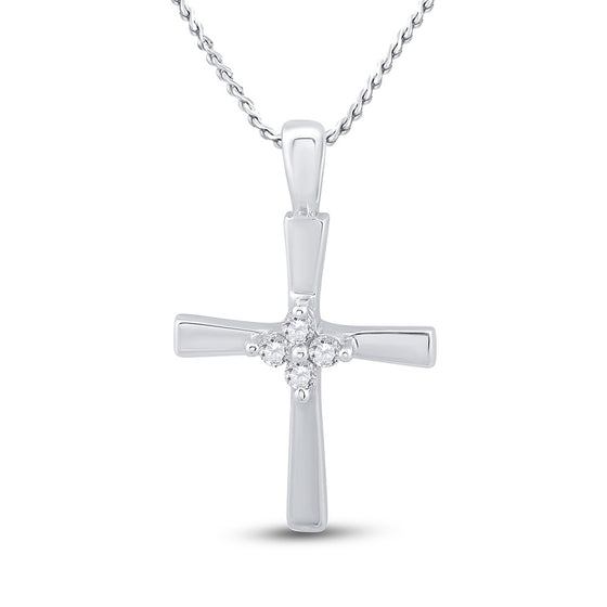 14k White Gold Womens Round Diamond Cross Pendant 1/20 Cttw