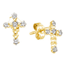 14k Yellow Gold Womens Round Diamond Cross Earrings 1/20 Cttw