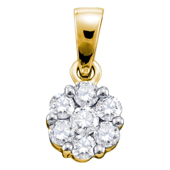 14k Yellow Gold Womens Round Diamond Flower Cluster Pendant 1/4 Cttw