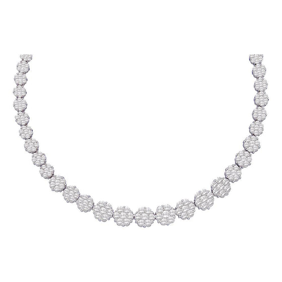 14k White Gold Womens Round Diamond Cocktail Flower Cluster Necklace 14 Cttw
