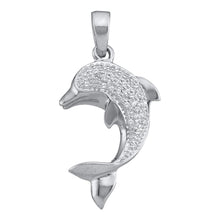  14k White Gold Womens Round Diamond Dolphin Fish Animal Pendant 1/10 Cttw