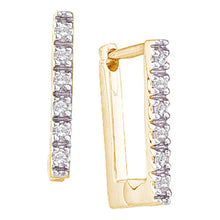  14k Yellow Gold Womens Round Diamond Rectangle Huggie Hoop Earrings 1/20 Cttw