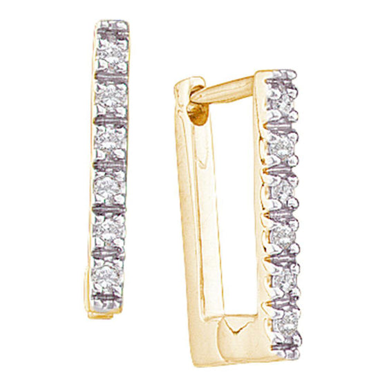14k Yellow Gold Womens Round Diamond Rectangle Huggie Hoop Earrings 1/20 Cttw