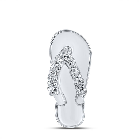 14k White Gold Womens Round Diamond Sandal Beach Shoe Pendant 1/6 Cttw