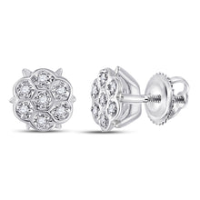  10k White Gold Womens Round Diamond Cluster Earrings 1/20 Cttw