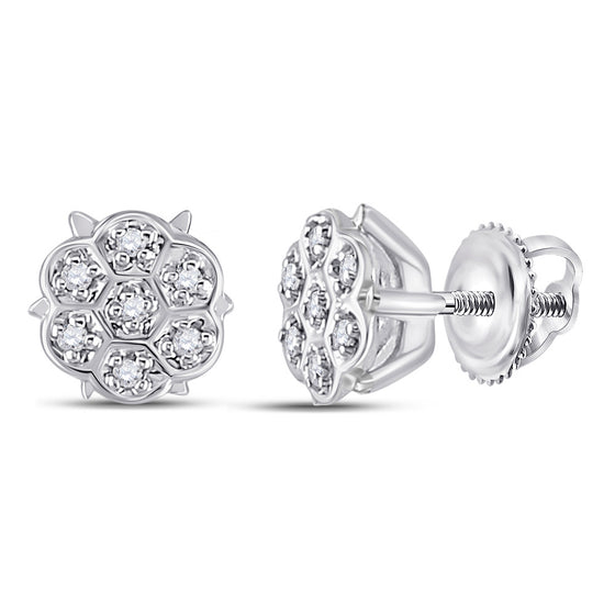 10k White Gold Womens Round Diamond Cluster Earrings 1/20 Cttw