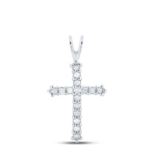  10k White Gold Womens Round Diamond Cross Pendant 1/4 Cttw