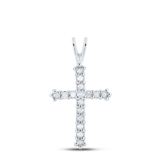 10k White Gold Womens Round Diamond Cross Pendant 1/4 Cttw