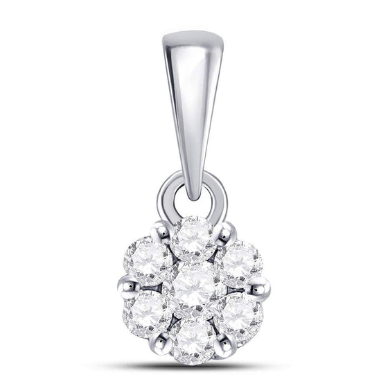 14k White Gold Womens Round Diamond Flower Cluster Pendant 1/4 Cttw