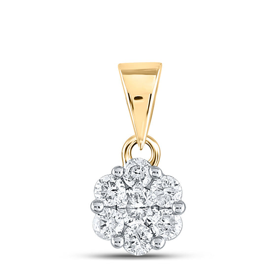 14k Yellow Gold Womens Round Diamond Flower Cluster Pendant 1/2 Cttw