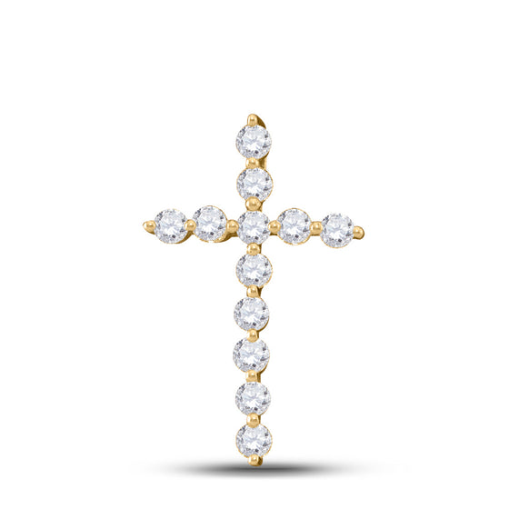 14k Yellow Gold Womens Round Diamond Cross Pendant 1/2 Cttw