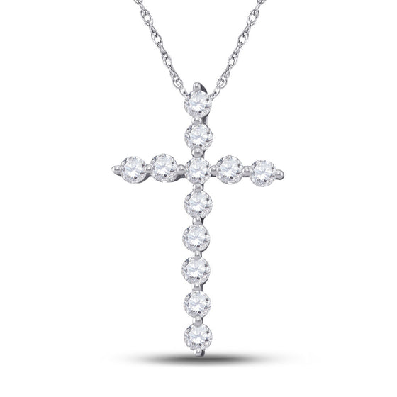 14k White Gold Womens Round Diamond Cross Pendant 1/2 Cttw