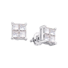  14k White Gold Womens Princess Diamond Square Cluster Stud Earrings 1/3 Cttw