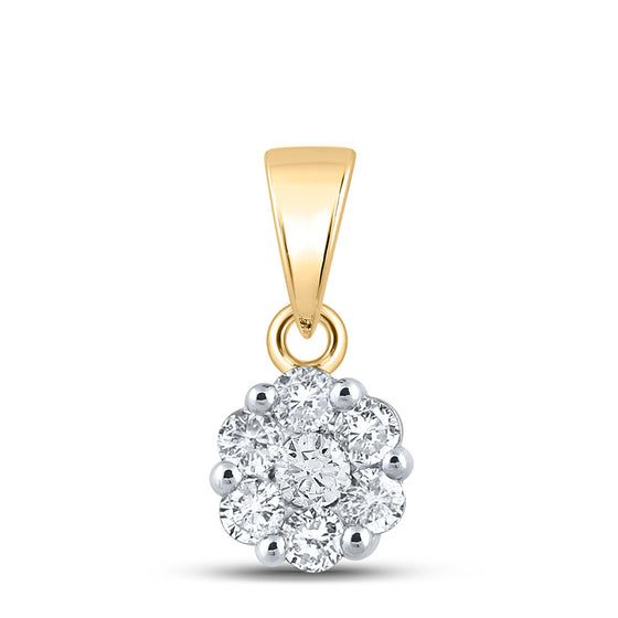14k Yellow Gold Womens Round Diamond Flower Cluster Pendant 3/4 Cttw