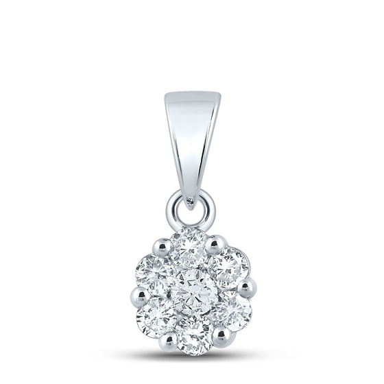 14k White Gold Womens Round Diamond Flower Cluster Pendant 3/4 Cttw