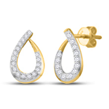 14k Yellow Gold Womens Round Diamond Teardrop Earrings 1/4 Cttw