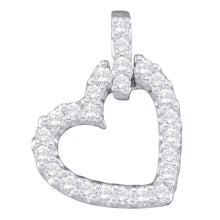  14k White Gold Womens Round Diamond Small Dangling Heart Pendant 1/4 Cttw