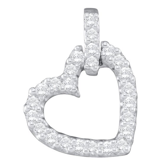 14k White Gold Womens Round Diamond Small Dangling Heart Pendant 1/4 Cttw