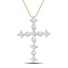  14k Yellow Gold Womens Princess Diamond Cross Pendant 1/2 Cttw