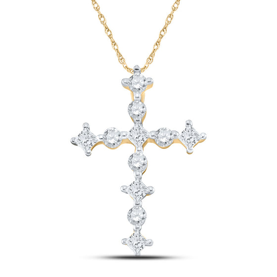 14k Yellow Gold Womens Princess Diamond Cross Pendant 1/2 Cttw