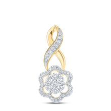  14k Yellow Gold Womens Round Diamond Twist Flower Cluster Pendant 1/2 Cttw