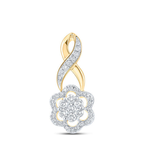14k Yellow Gold Womens Round Diamond Twist Flower Cluster Pendant 1/2 Cttw